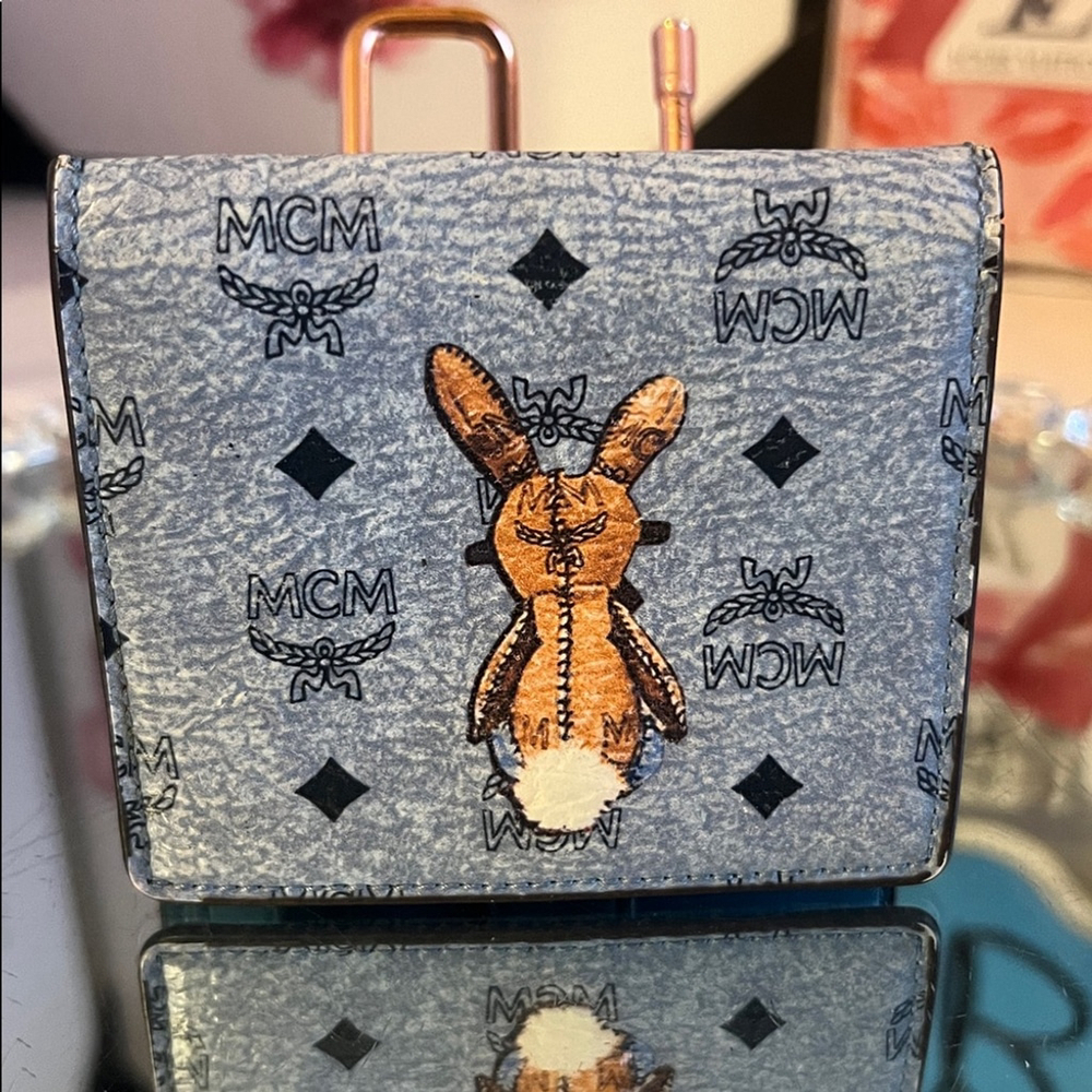 MCM Bunny blue leather fold wallet - Picture 2 of 8